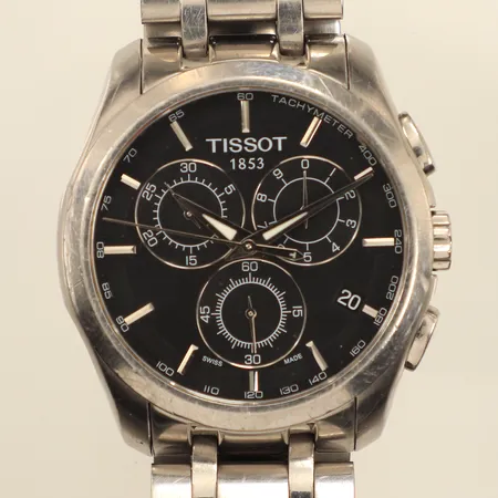 Herrur Tissot, Couturier, Ø43mm, quartz, kronograf, datum, stål, ref: T035617A, serienr: 13BL0401518, batteribyte krävs, stållänk, viklås, repig, inga tillbehör. 