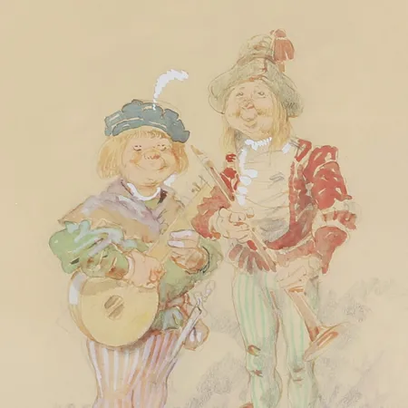 Tavla, blandteknik, Robert Högfeldt (1894-1986), signerad, bildstorlek 23 x 32 cm, rammåt 41 x 56 cm, åldersbetingat slitage, fläckar på passepartout, ej examinerad ur ram.