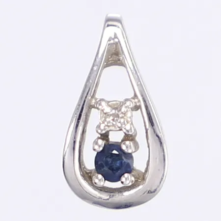 Hänge med diamant 1x ca 0,01ct och blå sten, 13x7mm, vitguld 18K Vikt: 1 g