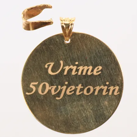 Hänge, gulddetalj, gravyr/defekt, 14K Vikt: 2,3 g