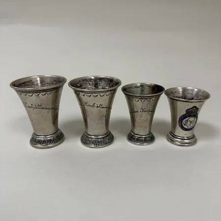  4 Pokaler, gravyr, 830/1000 Silver 96,6g.