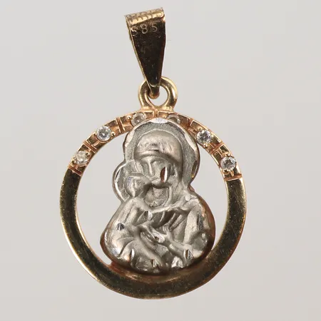 Hänge med vita stenar, 25x19mm, rödguld/vitguld, 14K Vikt: 2 g
