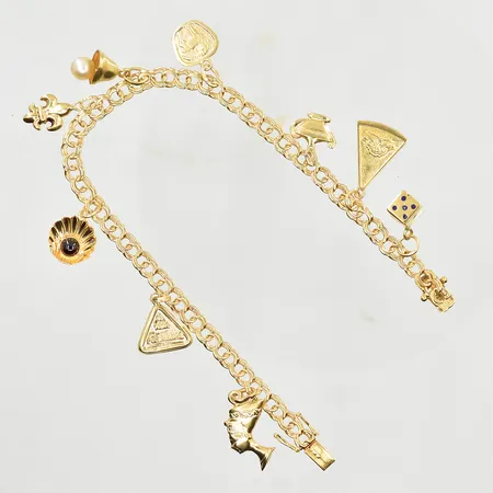 Armband Bismarck med 9 berlocker, längd 20 cm, länkens bredd 4 mm, 18K. Vikt: 12,2 g