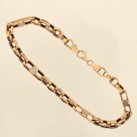 Armband, längd 23,5cm, bredd 6,5mm, defekt, 14K  Vikt: 9,6 g