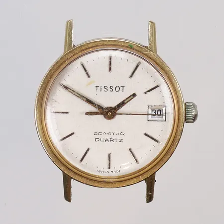 Damur Tissot, Seastar quartz, Ø22mm, datum, 18K i boett, repig, defekt, 18K bruttovikt 10,0g