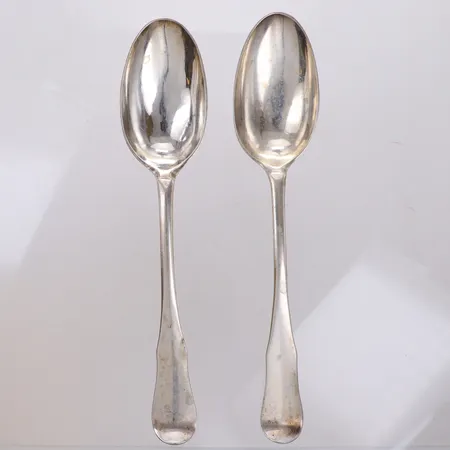2 skedar, längd ca22cm, I Lampa, år 1778,  monogram, silver Vikt: 100,7 g