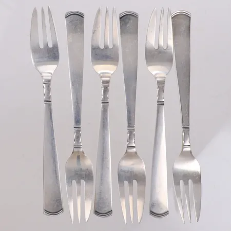 Sex bakelsegafflar, modell Rosenholm, längd 14cm, GAB Silver 830/1000  Vikt: 115 g