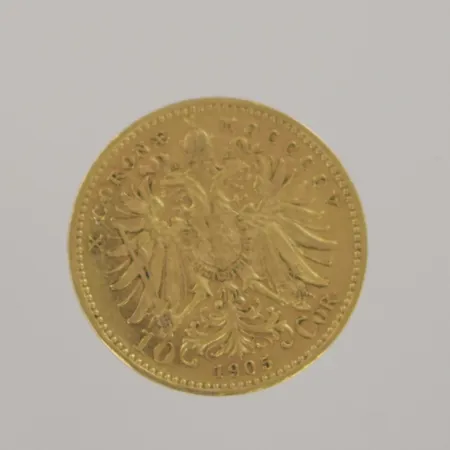Mynt Franc. IOS: 10kr år 1905, Ø 19 mm, 23K Vikt: 3,4 g
