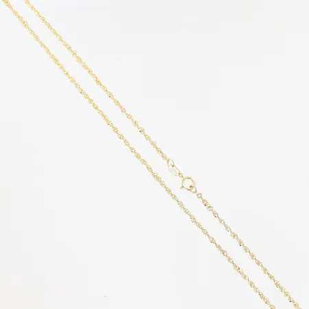 Kedja, Singapore, 42cm, bredd 1mm, skevheter/defekter, 18K.  Vikt: 1,8 g