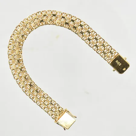 Armband X-länk med stav, längd 19 cm, bredd 10 mm, 18K. Vikt: 21 g