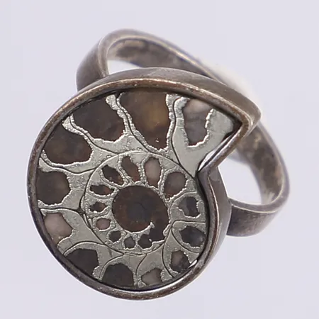 Ring med fossil, stl 17¼, bredd 3-20mm, silver 830/1000 Vikt: 5,5 g