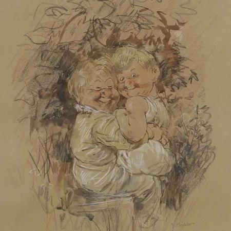 Tavla, blandteknik, Robert Högfeldt (1894-1986), signerad, bildstorlek 24 x 32 cm, rammåt ca 39 x 49 cm, slitage på ram, ej examinerad ur ram.