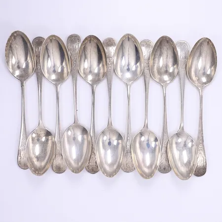 11 teskedar, 13,5cm, tillv. Birks, Kanada, gravyr, silver 925/1000 Vikt: 214,6 g