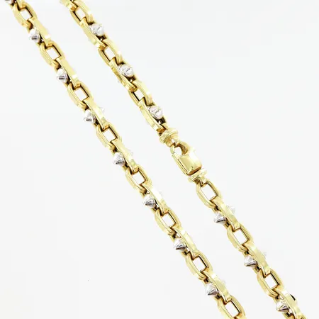 Kedja, vit/gulguld, 57,5cm, bredd 6-7,5mm, ihålig, 14K. Vikt: 24,8 g