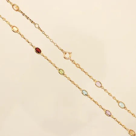 Collier med granater, citriner, ametister, blå topas, peridot, längd 45,5cm, bredd 2,2-4,8mm, GHA, 18K  Vikt: 8,3 g