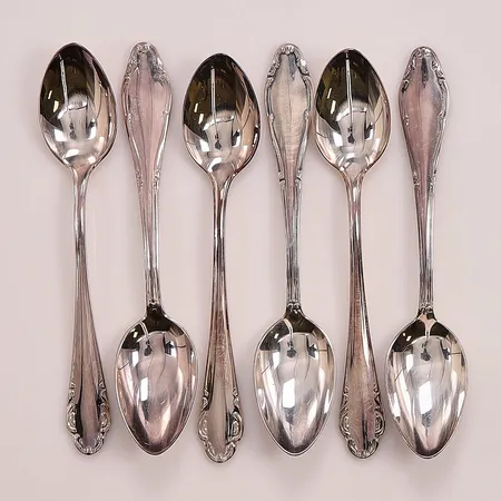 6 Kaffeskedar, 11cm, nysilver.