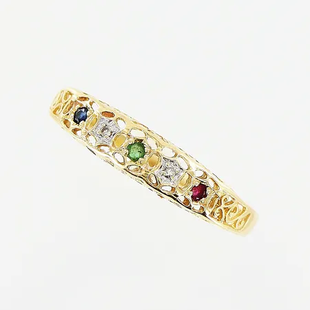 Ring stl 18, bredd 1-4mm, stenar, diamanter 2 x ca 0,005ct, 8/8-slipade, skev skena, GHA,18K Vikt: 1,3 g