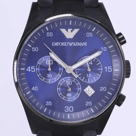Herrur Emporio Armani, Ø43mm, quatz, kronograf, datum, stål/gummi, ref AR-5921 251109, slitage, går ej troligen batteribyte