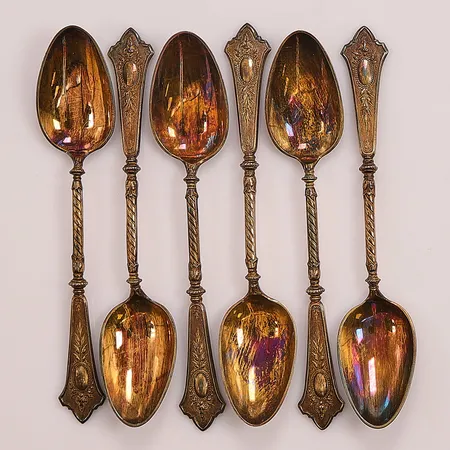 6 Kaffeskedar, 11,5cm, 830/1000 Silver 65,2g.