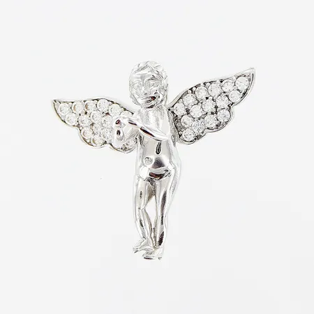 Hänge, ängel, vitguld, vita stenar, 25x27mm, 18K.  Vikt: 5 g