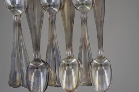 12 st kaffeskedar gammal dansk, längd 12 cm, MEMA silver 830/1000 Vikt: 246,2 g