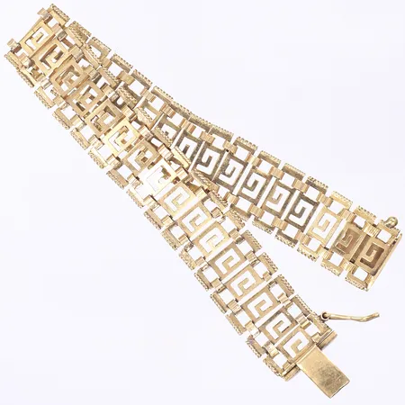 Armband, meandermönster, 17cm, bredd 14mm, bruksslitage, 18K Vikt: 14,4 g