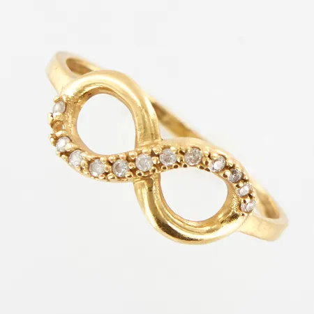 Ring med stenar, stl 16½, bredd framtill ca 6mm, en sten saknas, 18K Vikt: 0,9 g