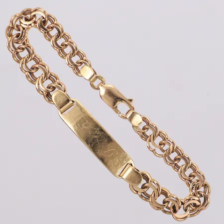 Armband bismarck med namnbricka, längd 16,5cm, bredd 7mm, gravyr, repig, 18K  Vikt: 13,4 g