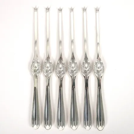 Sex hummergafflar, Guldsmedsaktiebolaget, längd: 19cm, nysilver.