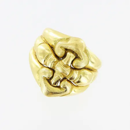 Ring, stl 18, bredd 5,5-20mm, skevheter/bucklor, 18K. Vikt: 7,4 g