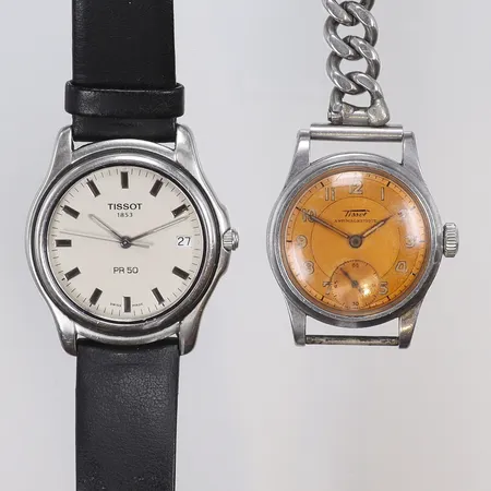 Två armbandsur Tissot Ø28-32mm, quartz läderband, stållänk pansar,  ej funktionstestade