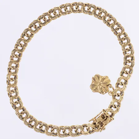 Armband Bismarck med berlock, 19,5cm, bredd 6mm, smärre bruksslitage, 18K Vikt: 13,1 g