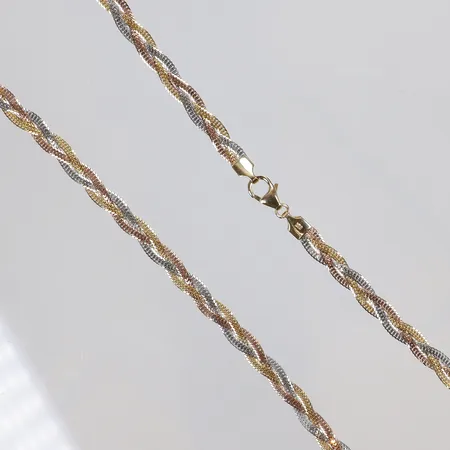 Collier trefärgat, 42,5cm, bredd 10mm, GHA, 18K  Vikt: 9,9 g