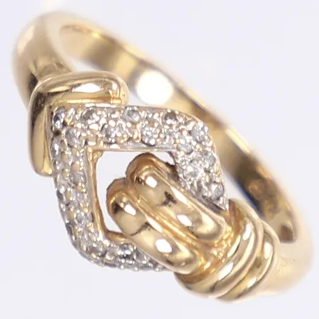 Ring med diamanter 20x ca 0,01ct, stl 16¾, bredd 2-9mm, 18K Vikt: 3,8 g