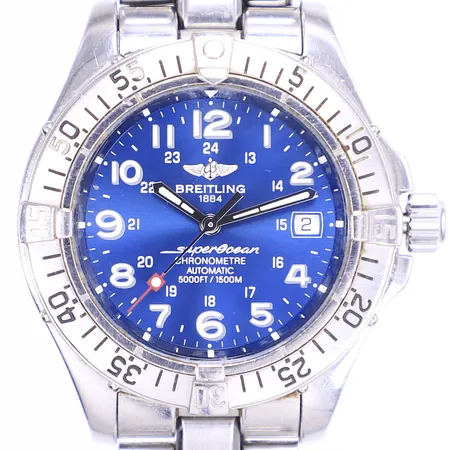 Herrur Breitling SuperOcean, Ø40mm, stål, automatisk, kronometer, datum, ref:A17360, snr:858772, datum, stållänk, viklås, repig boett och länk, åldersbetingat slitage, inga tillbehör