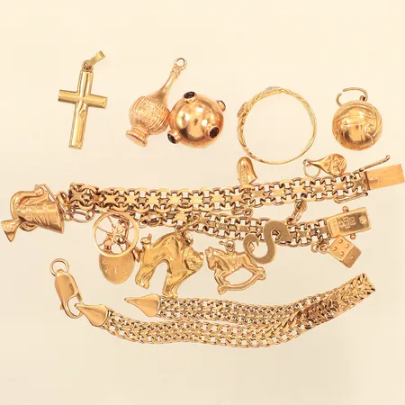 Diverse guld, stenar, skadat, defekt, 18K  Vikt: 40,3 g
