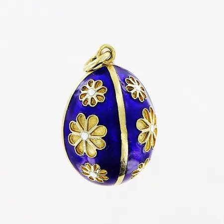 Hänge, blå/vit emalj, 18x17mm, 14K, bruttovikt 8,4 gram.  Vikt: 8,4 g