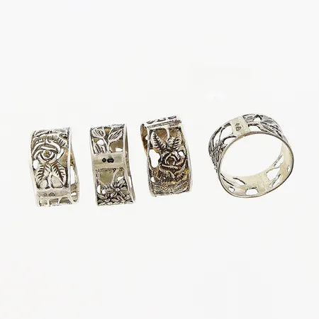 4 kaffeservettringar, Ø24mm, bredd 11mm, skevheter, GEWE, silver 830/1000. Vikt: 20,2 g