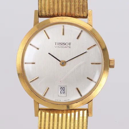 Herrur Tissot Visodate 18K, 33,8mm,  manuell datum, förgylld länk, inga tillbehör, bruttovikt: 68,2g Vikt: 68,2 g