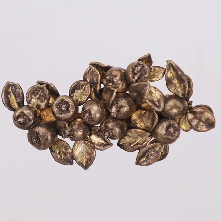Brosch, Flora Danica, Eggert Danmark, förgylld silver, längd 55mm, bredd ca 30mm, något böjd broschnål, defekt lås, färgfläckar, Silver 925/1000 Vikt: 12,4 g