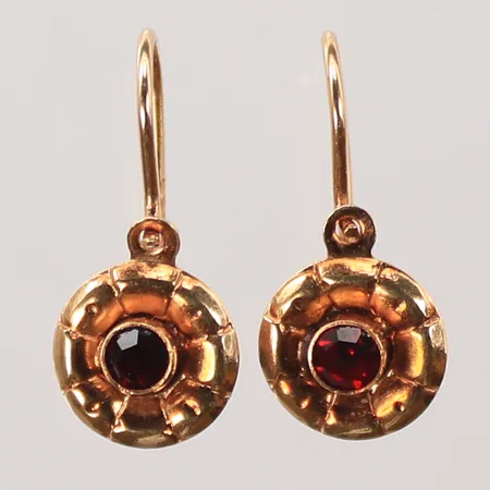 Ett par örhängen med röda stenar, 15x6mm, 14K Vikt: 1 g