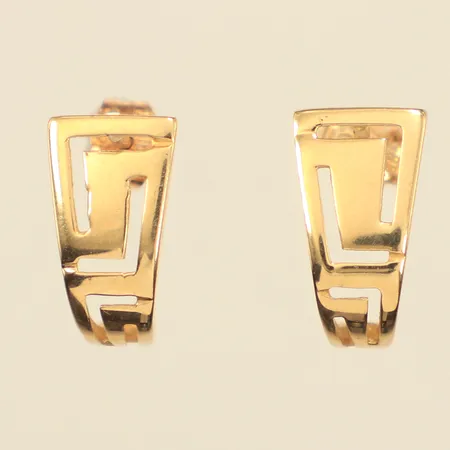 Ett par örhängen, meandermönster, ca 6x14mm, ena snurrebuss i 18K, 14K Vikt: 1,6 g