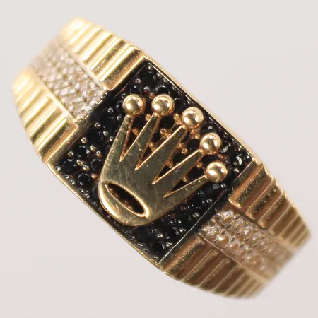 Klackring med svarta och vita stenar, stl 20¼, bredd 2-9mm, 14K Vikt: 6,4 g