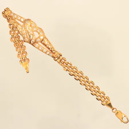 Armband med vita stenar, längd 18,5cm, bredd 8-16mm, skadat, 21K  Vikt: 13,1 g