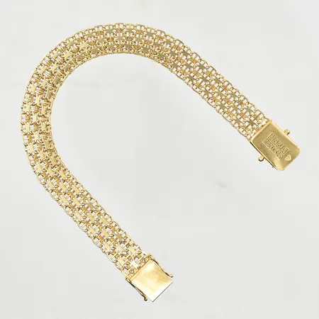 Armband X-länk med stav, längd 19 cm, bredd 10 mm, trögt lås, 18K. Vikt: 18,1 g