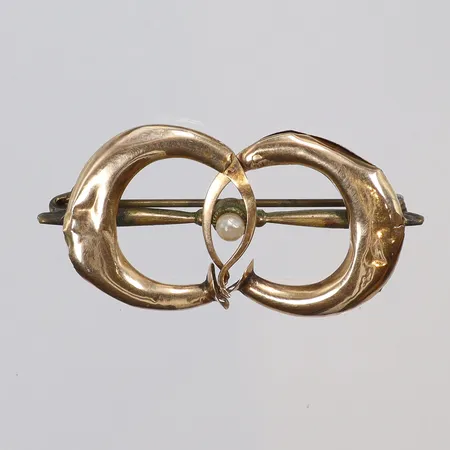 Brosch med baksida i gulmetall, defekt, ostämplad, 14K,  bruttovikt 3,8g 