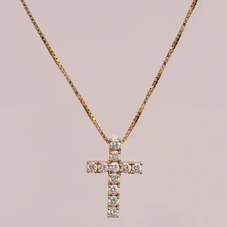 Kedja, 41cm, hänge "kors", diamanter 11x ca 0,06ct, 20x14mm, 18K 5,8g.