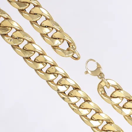 Halskedja pansar, 60cm, bredd 14mm, ihålig, mycket bucklig, slitet lås, 18K Vikt: 51,3 g