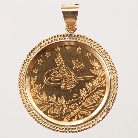 Mynthänge, 35x25mm, (ram 14K), 21K, bruttovikt 8,8g Vikt: 8,8 g