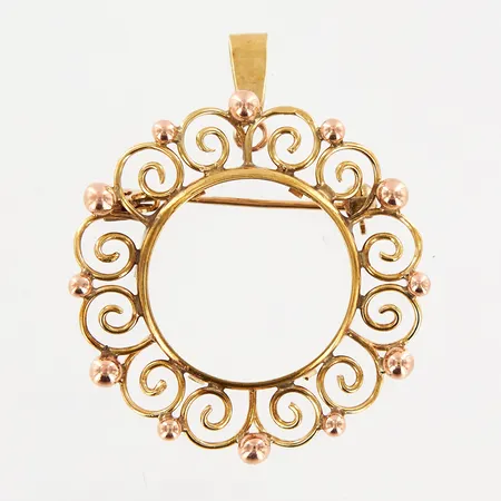 Hänge/brosch med plats för mynt, 42x35mm, 14K Vikt: 4,3 g